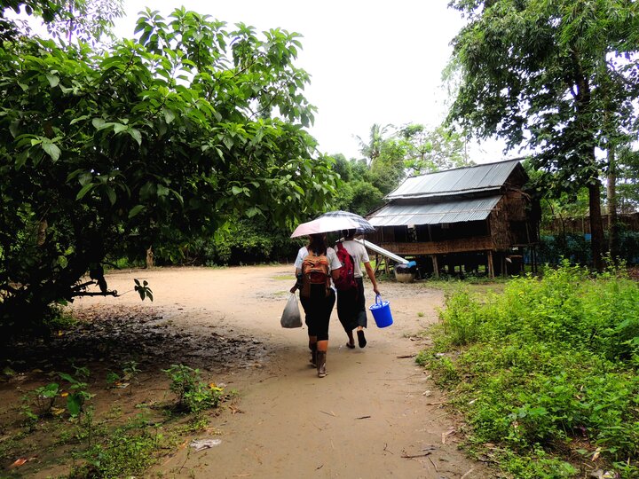 Community workers gathering stool samples - Ayeyarwady region, Myanmar