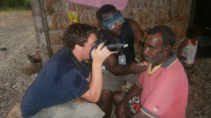 Eyelid examination in Santa Cruz, Solomon Islands photo courtesy Robert Butcher
