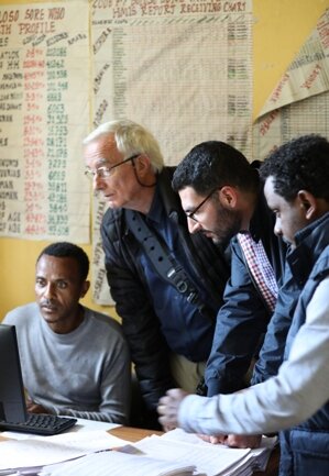 Roy Anderson with a Ministry of Health data recorder at a health centre in Sodo, Ethiopia. Image courtesy World Vision Ethiopia
