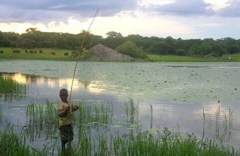 Child fishing in a lake in Montepuez, Mozambique. Credit to Dr Anna E Phillips.